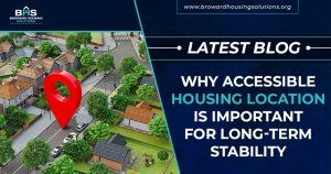 Neighborhood with a location pin for accessible housing