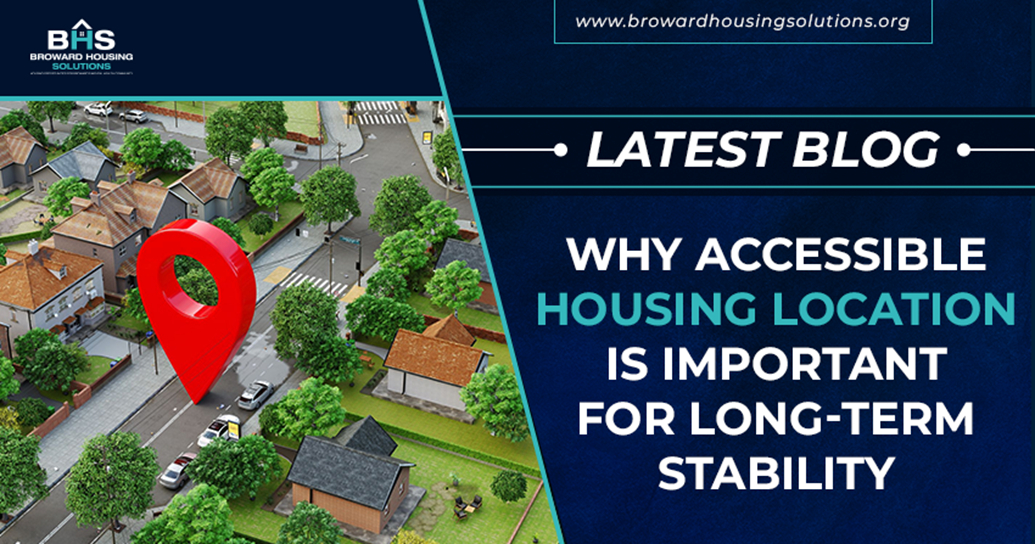 Neighborhood with a location pin for accessible housing